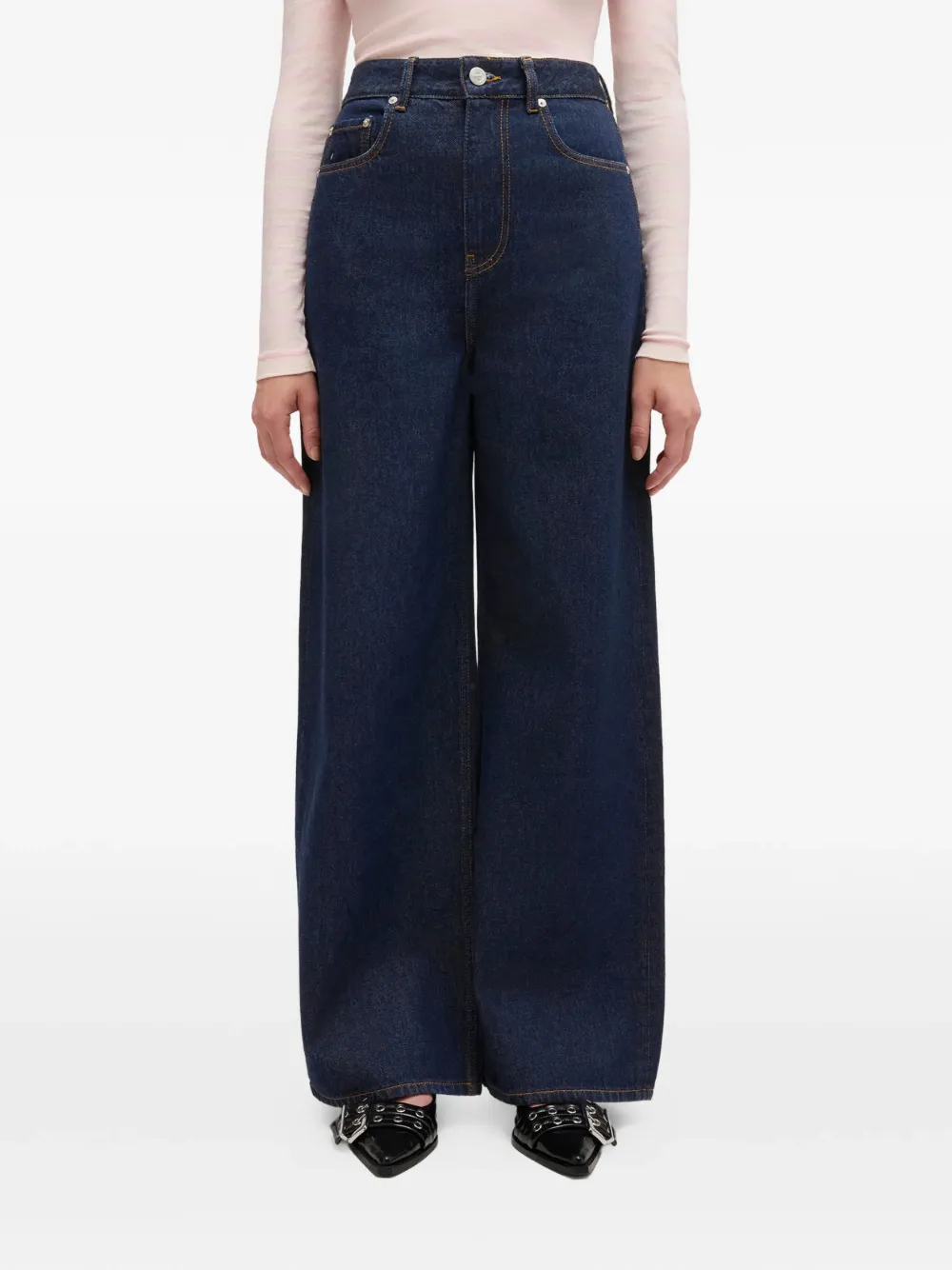 GANNI Jeans met logopatch Blauw