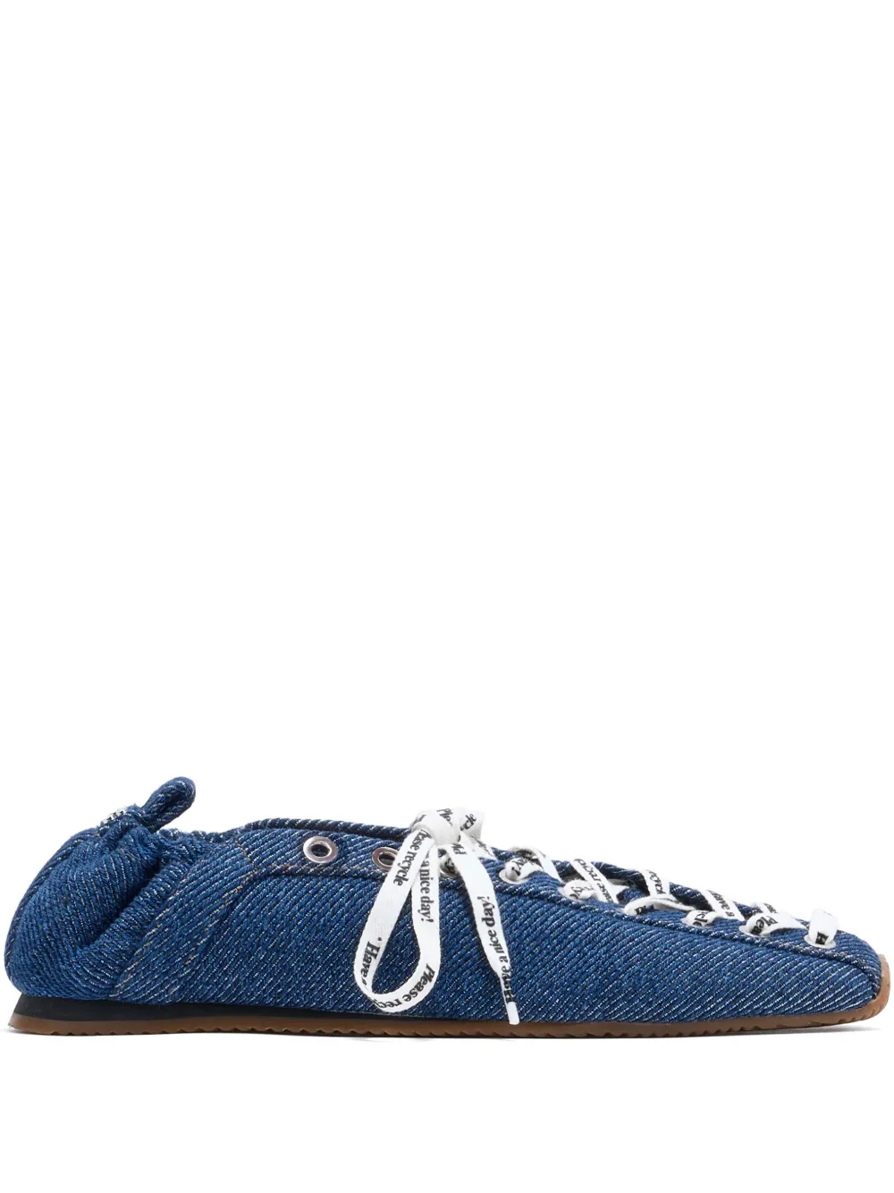 Ganni Lace-up Ballet Flats In Blue