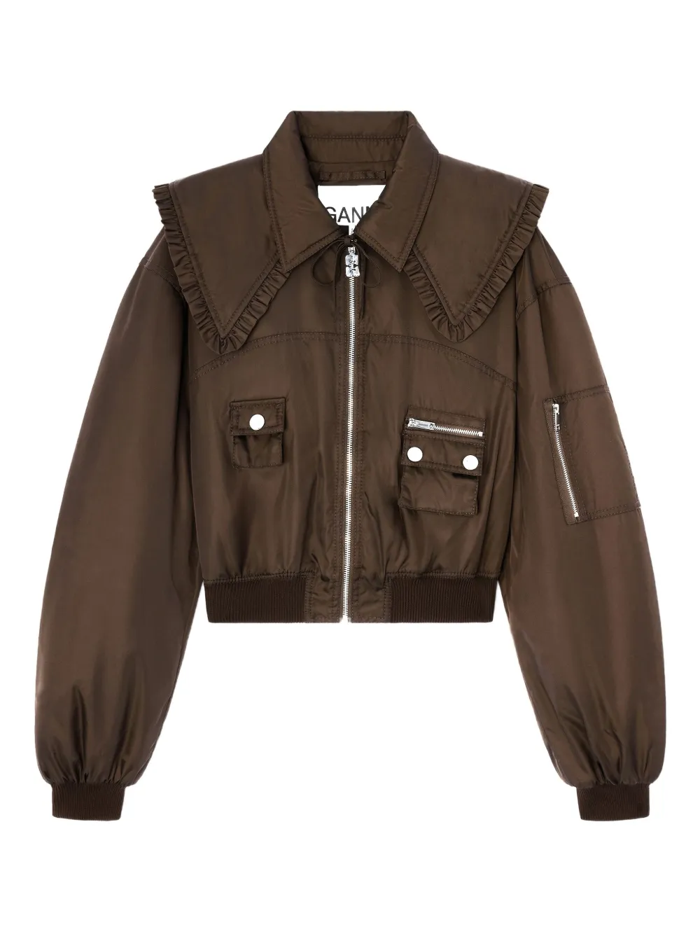 GANNI Bomber con ruches - Marrone