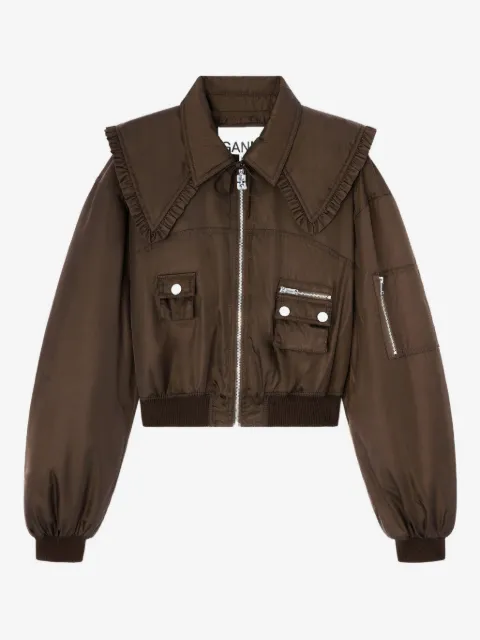 GANNI chamarra bomber con detalle de volantes
