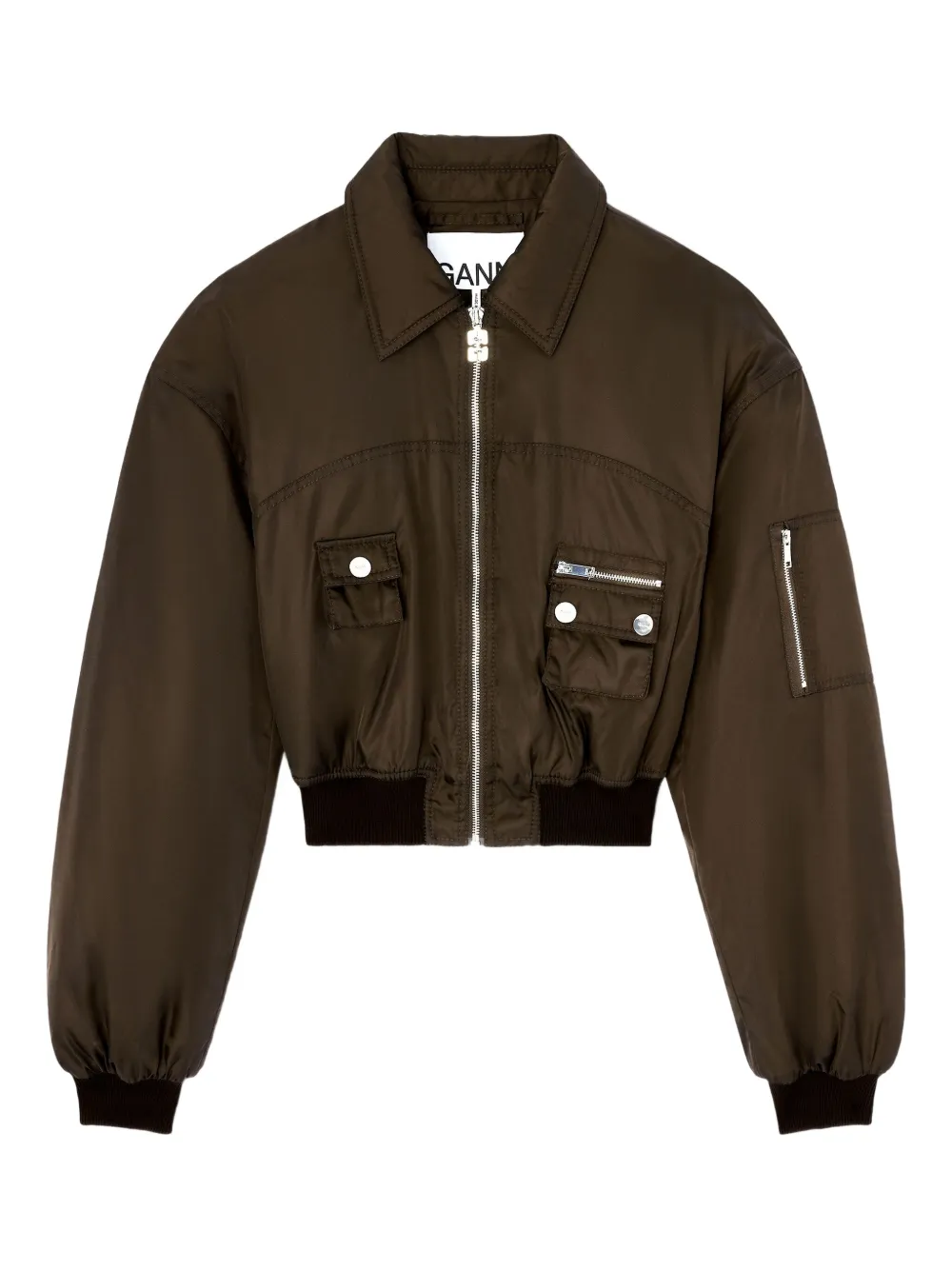 Ruffled-Detail Bomber Jacket