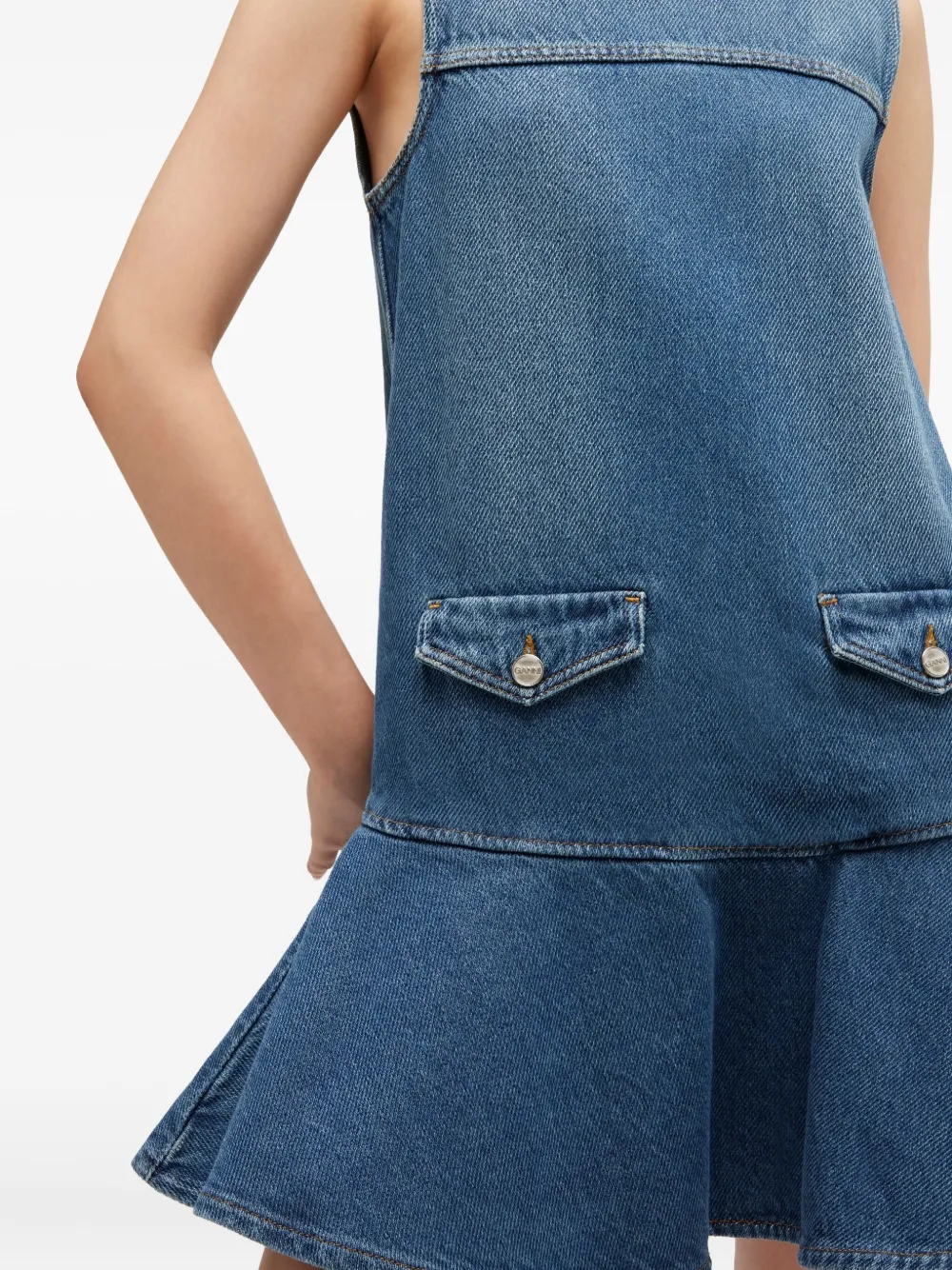  Ganni Pocket Ruffled Mini Dress - Blue 