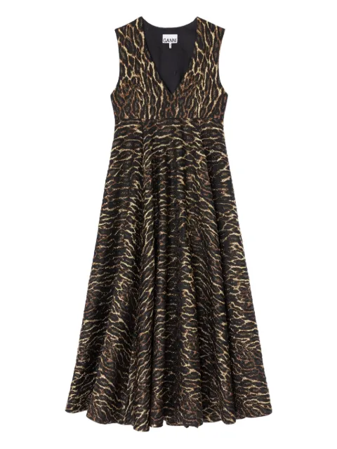 GANNI V-neck animal-print midi dress