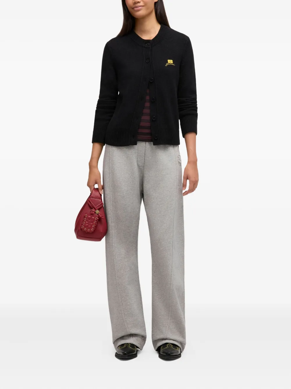 Ganni Cardigan Mit Logo-stickerei In Black