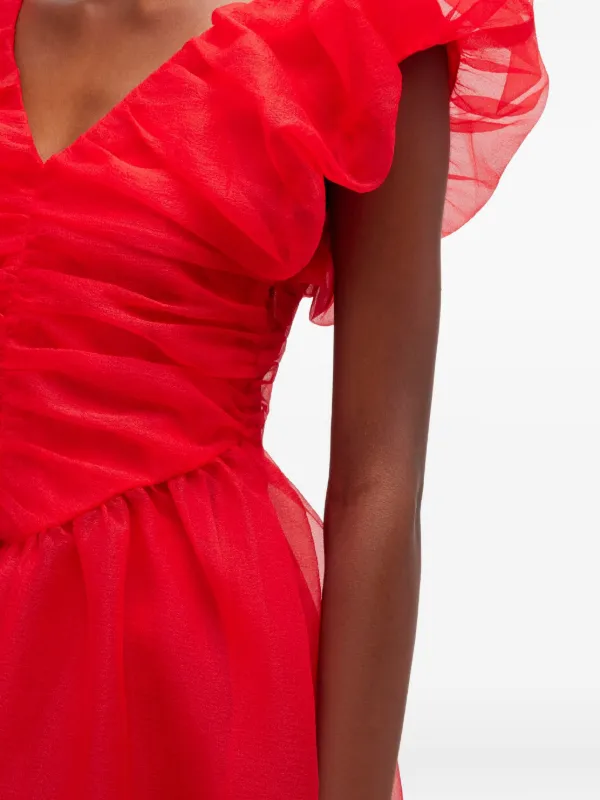 ganni red silk dress GANNI Red Organza Ruched Dress | Red