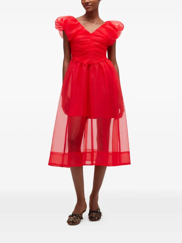 ganni technical organza dress Black Organza Ruched Dress