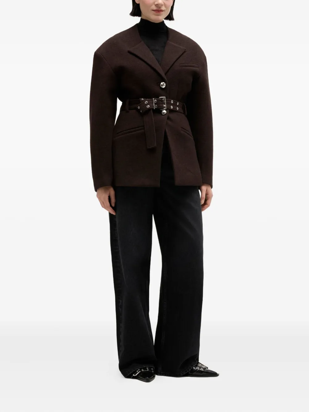  Ganni Belted Single-breasted Jacket - Brown 