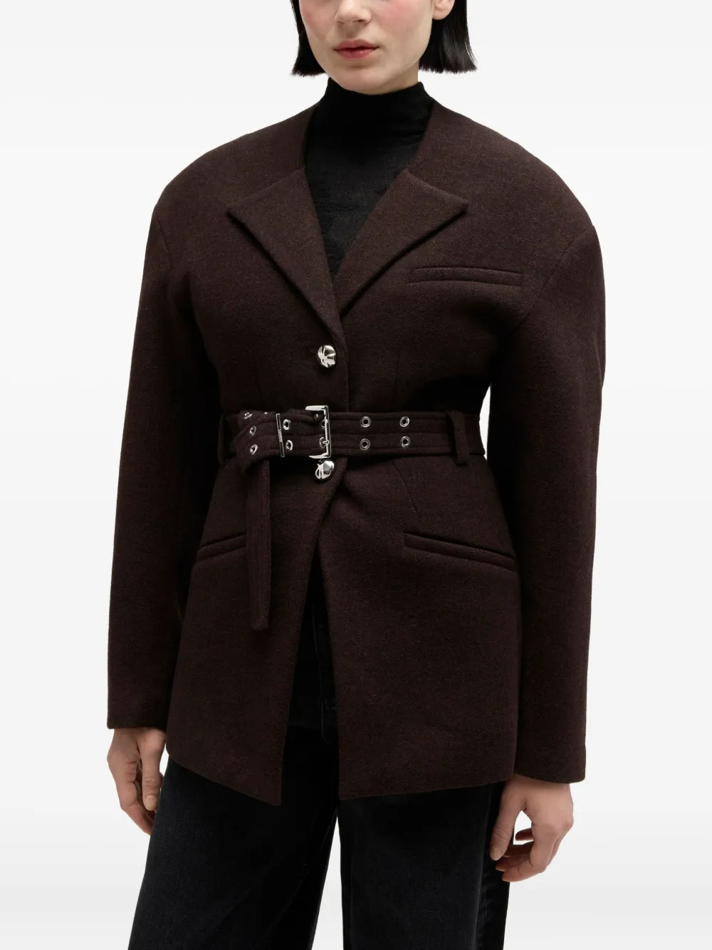  Ganni Belted Single-breasted Jacket - Brown 