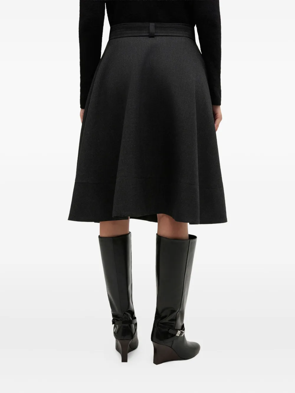Ganni A-line Belted Midi Skirt In Black