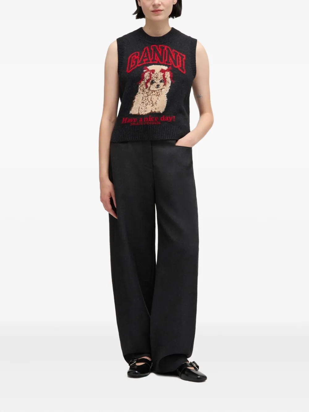 Ganni Graphic Knitted Vest In Black