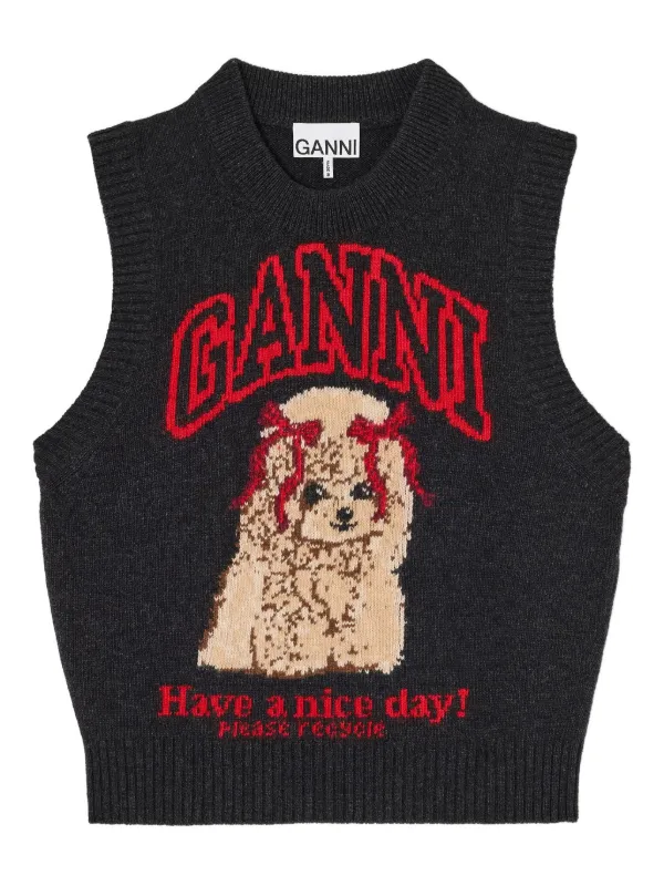GANNI グラフィック ニットベスト | ブラック | FARFETCH JP