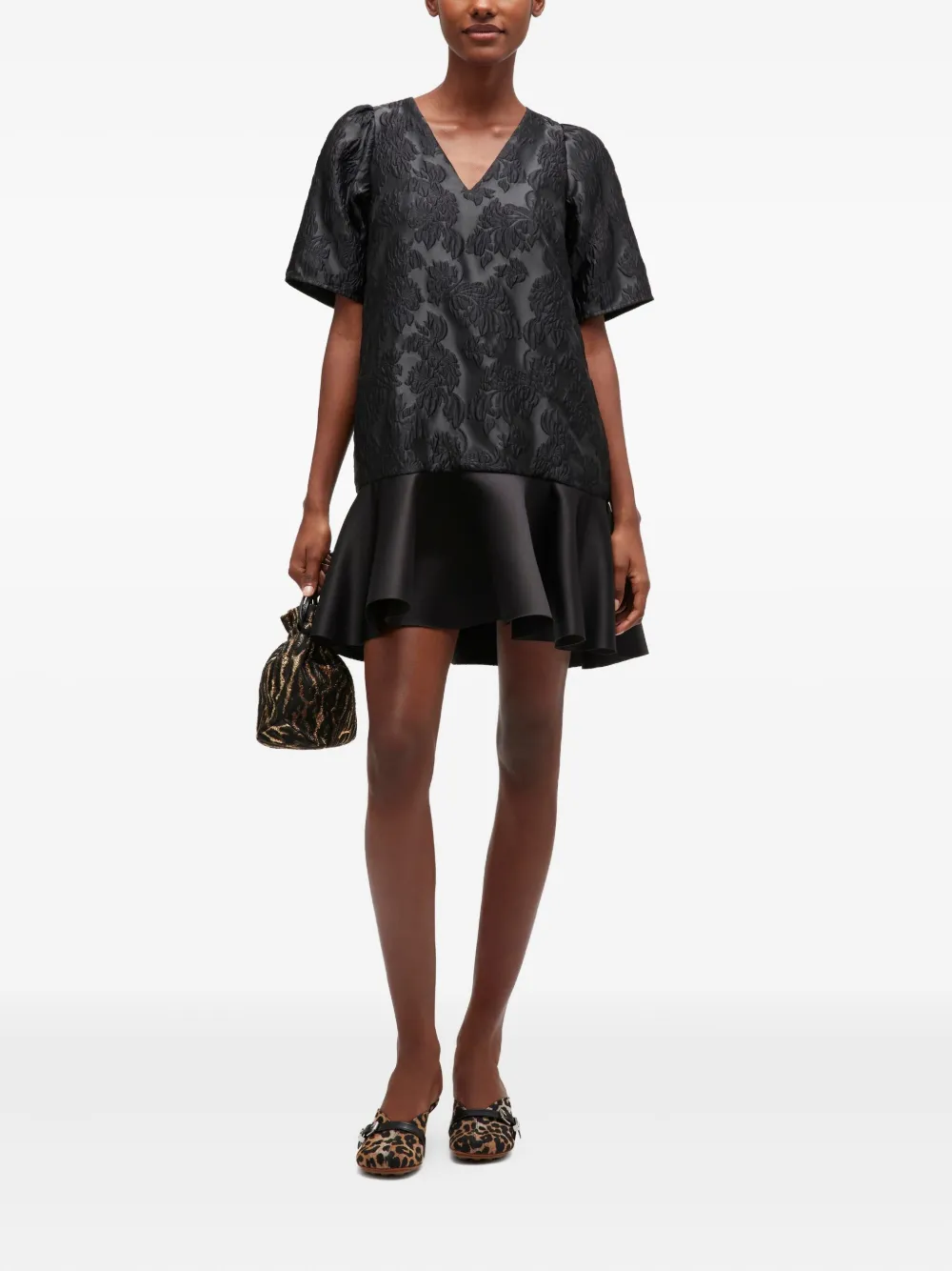 GANNI Mini-jurk met ruches - Zwart