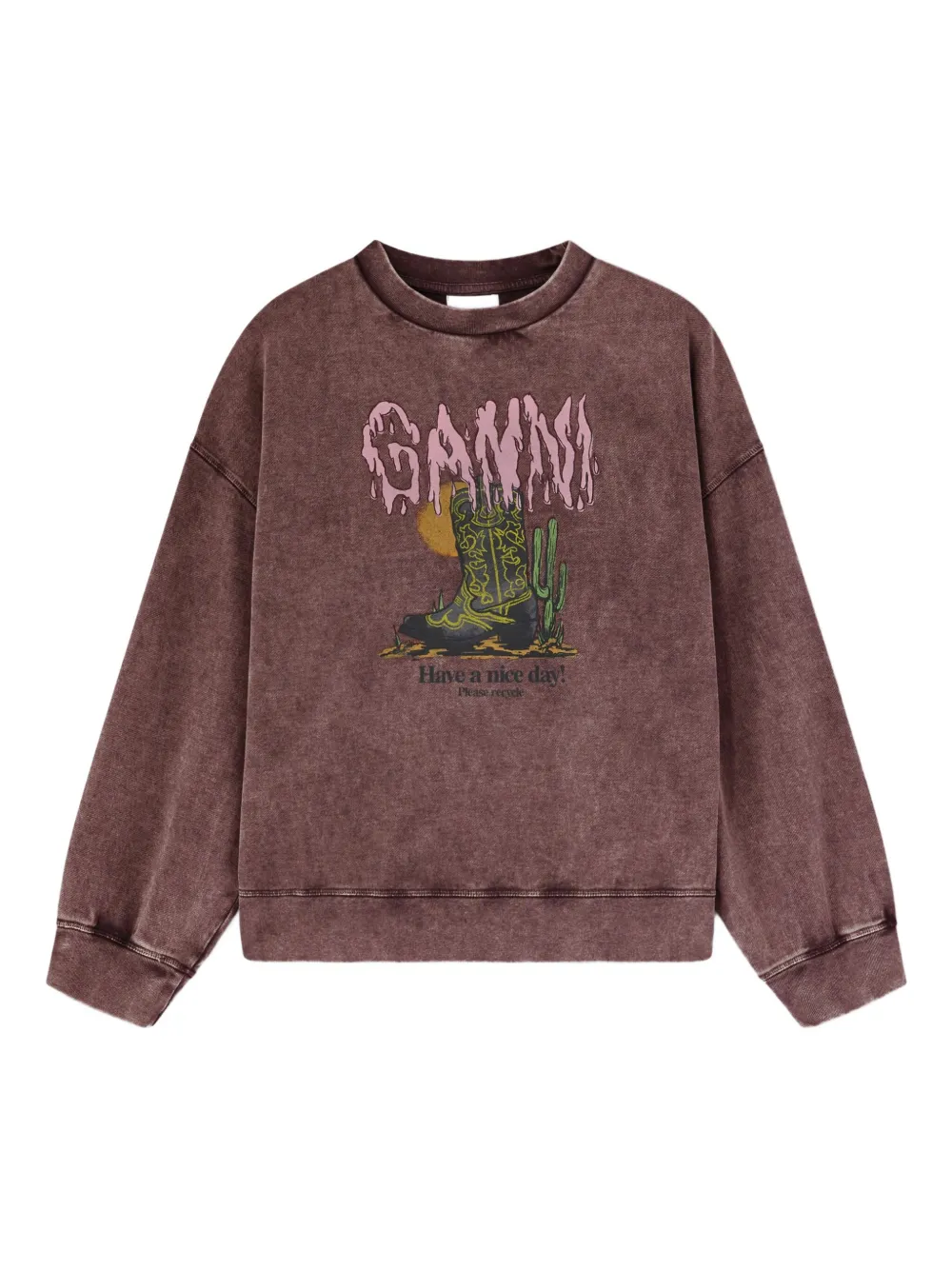 Ganni Graphic-print Sweatshirt In Brown
