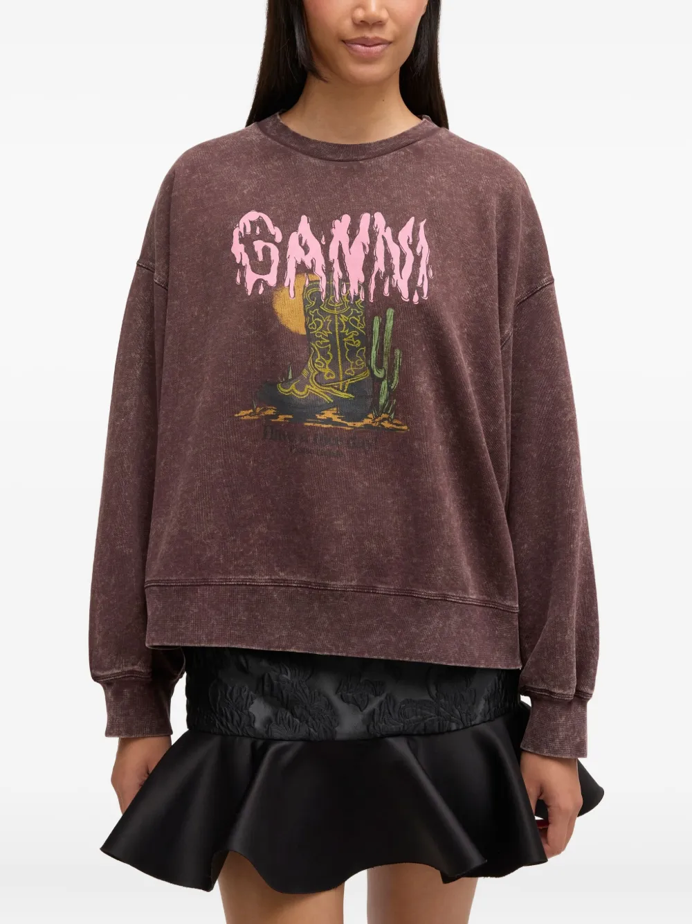 Ganni Graphic-print Sweatshirt In Brown