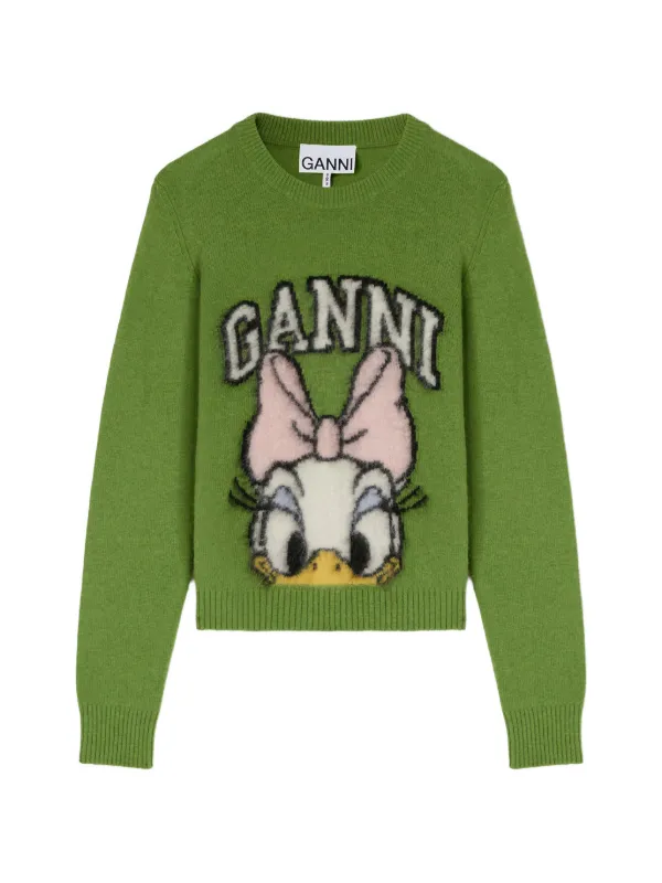 Ganni X Disney Daisy Duck Green Brushed Wool Sweater