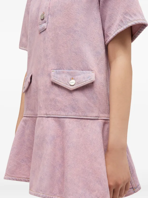 ganni pink denim dress Ganni LIGHT PINK OVERDYED HEAVY DENIM MINI DRESS