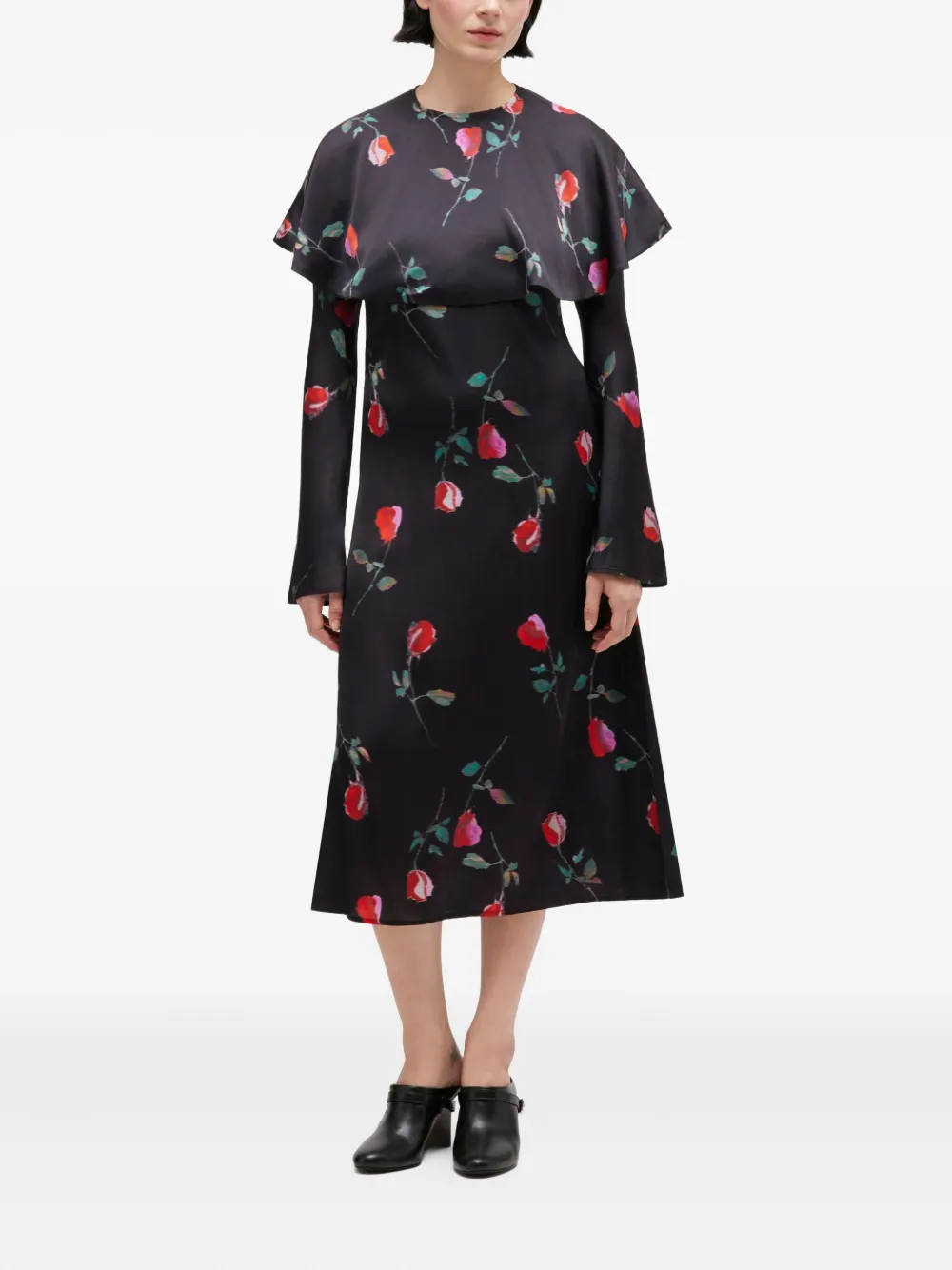 GANNI Abito a fiori con ruches - Nero