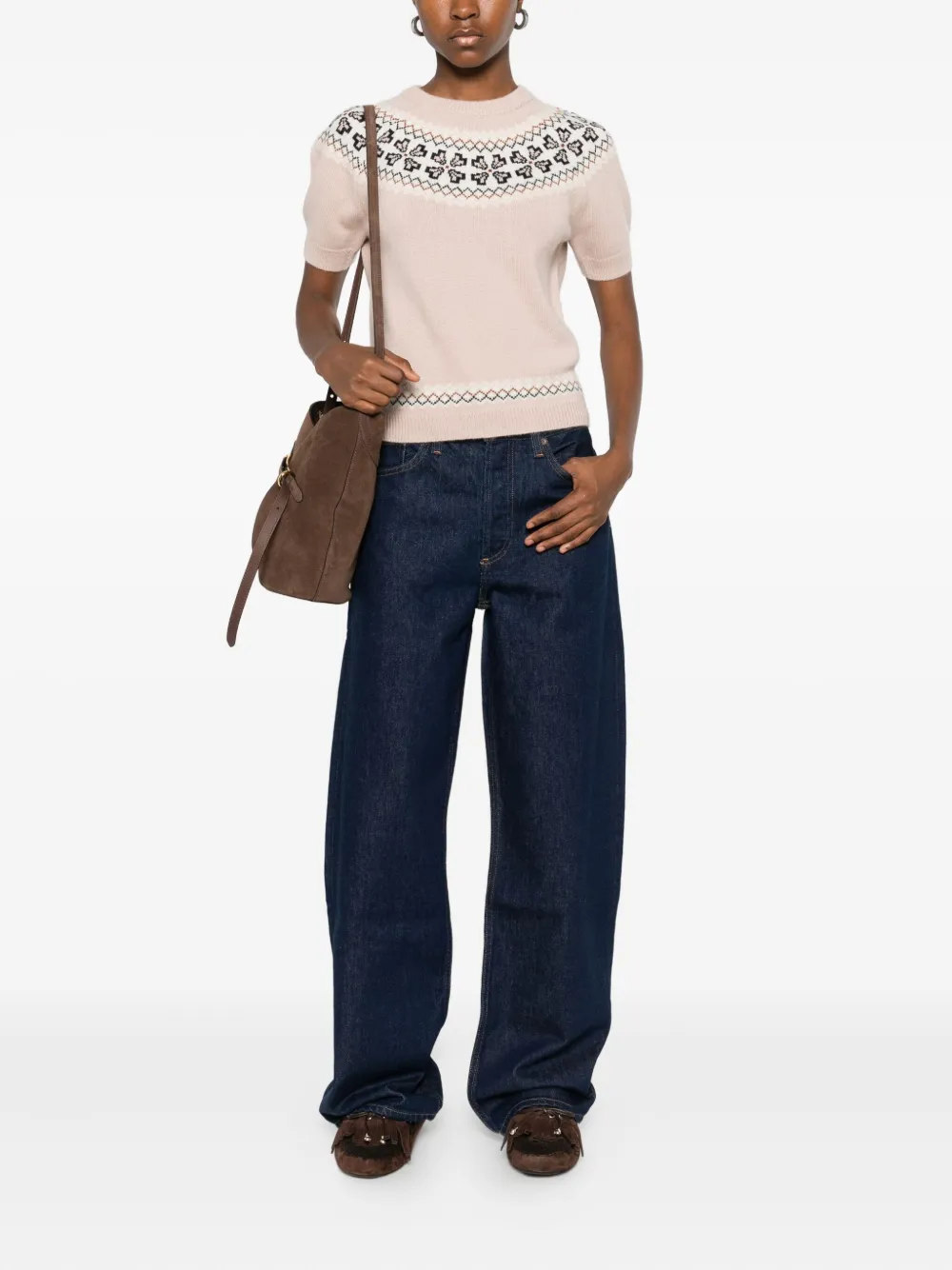 Frame Short-sleeve Sweater In Neutral
