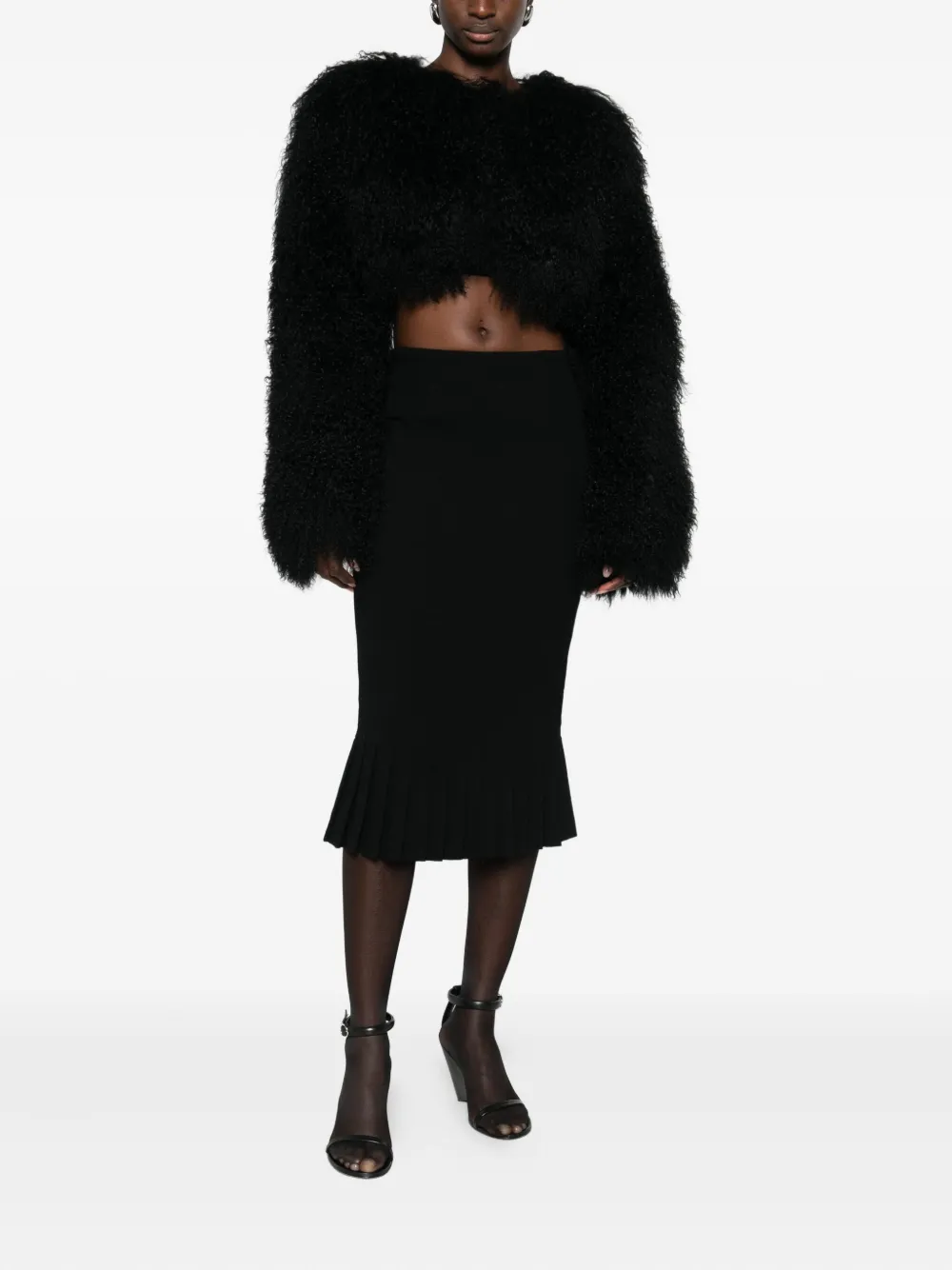 John Galliano Pre-Owned 1990s geplooide midi-rok - Zwart