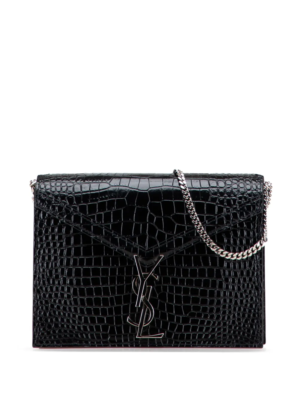 Saint Laurent Pre-Owned 2019 Monogram Cassandra Clasp Umhängetasche aus Leder mit Kroko-Prägung | Schwarz | Image 1