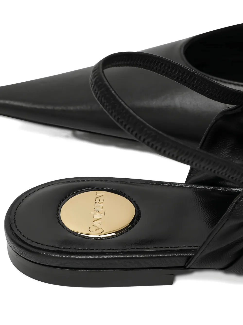 Saint Laurent Biarritz Pointed Ruched Ballet Flats In Black