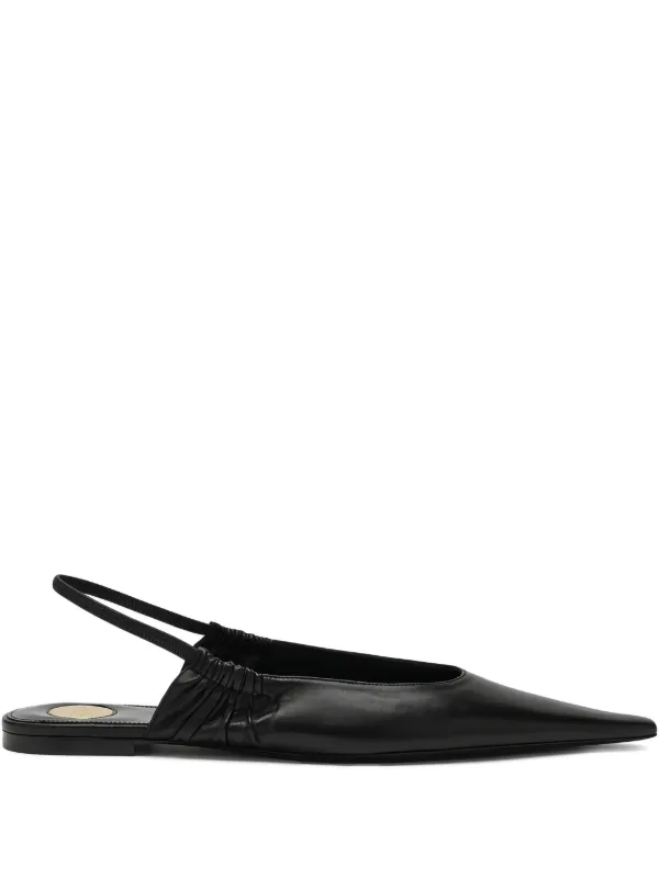 Saint Laurent Biarritz Pointed Ruched Ballet Flats in Black
