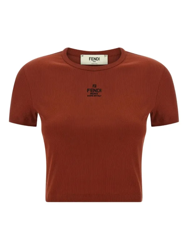 Fendi Logo-embroidered T-shirt in Brown