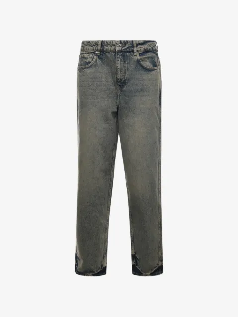 Represent button-fastening jeans