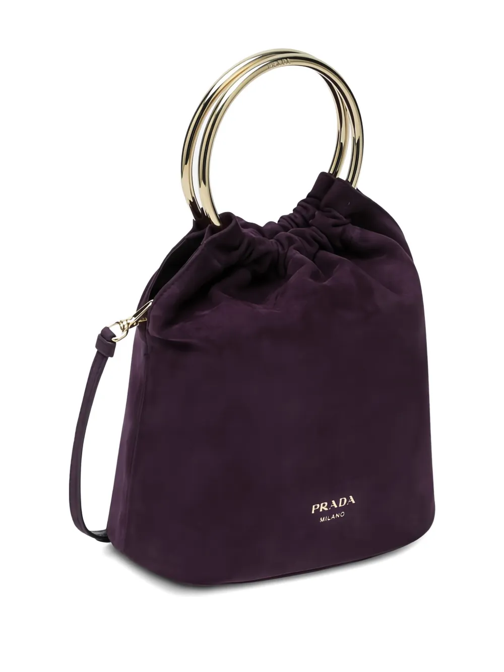 Prada Medium suède bucket-tas met handvat met ring Paars