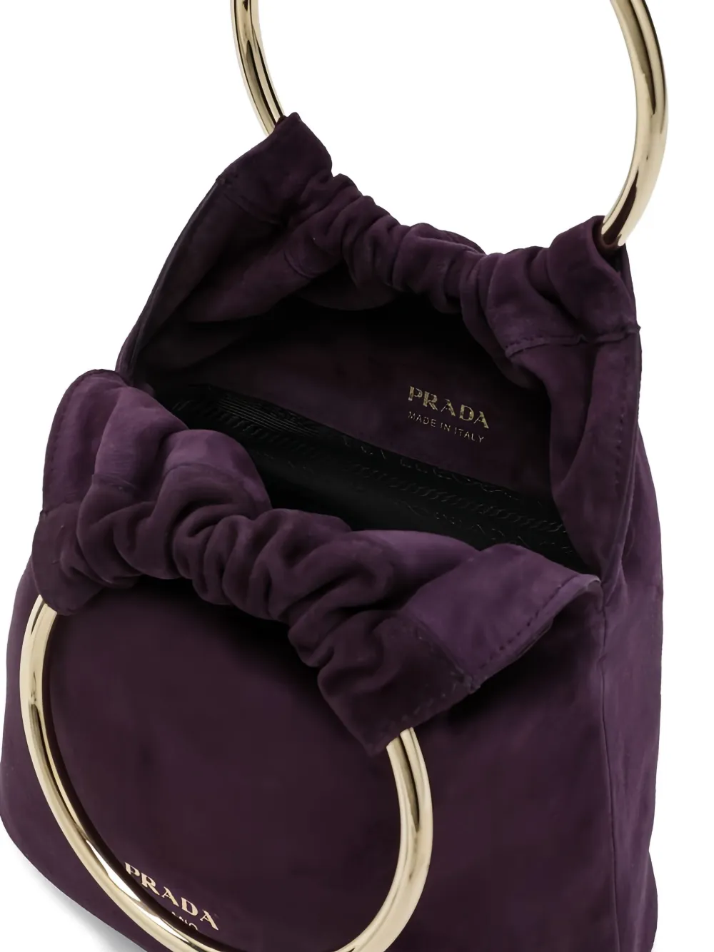 Prada Medium suède bucket-tas met handvat met ring Paars