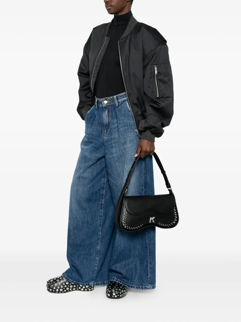 Karl Lagerfeld Jeans studded shoulder bag - Zwart