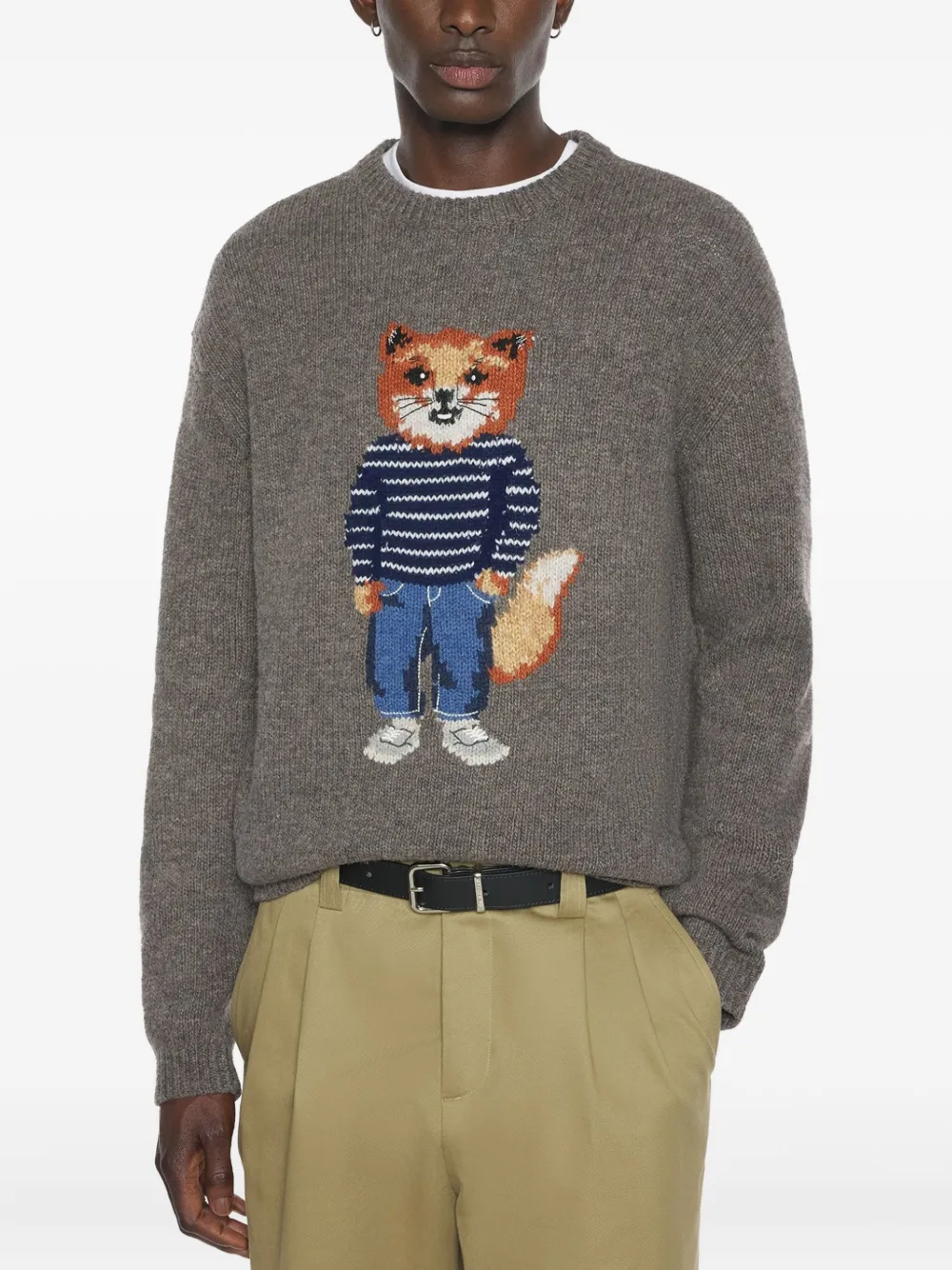 Maison Kitsuné Sweater met ronde hals en grafische vosprint Grijs