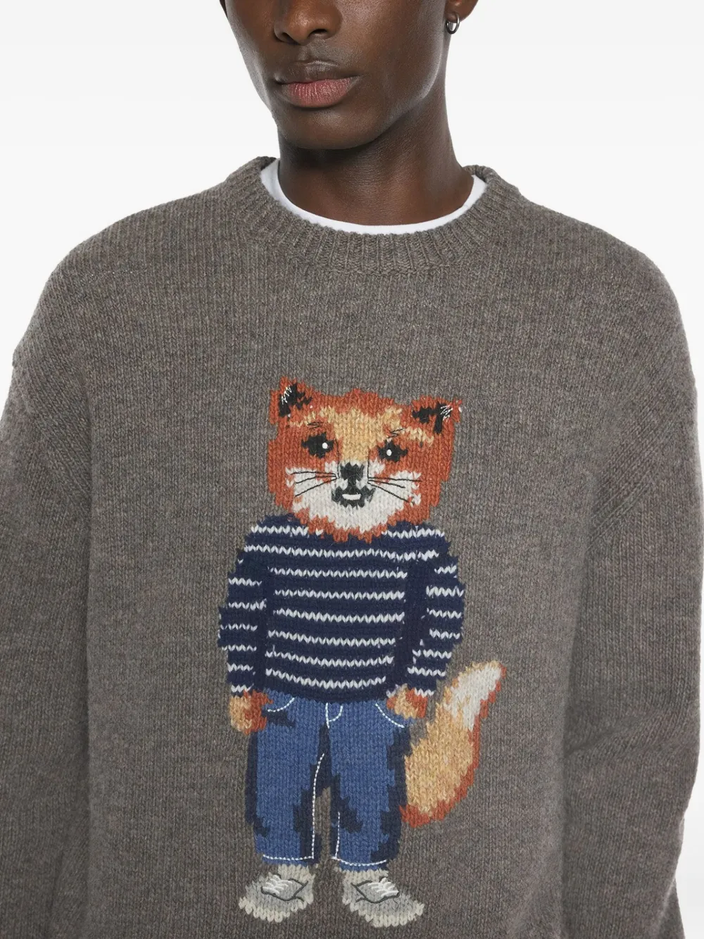 Maison Kitsuné Sweater met ronde hals en grafische vosprint Grijs