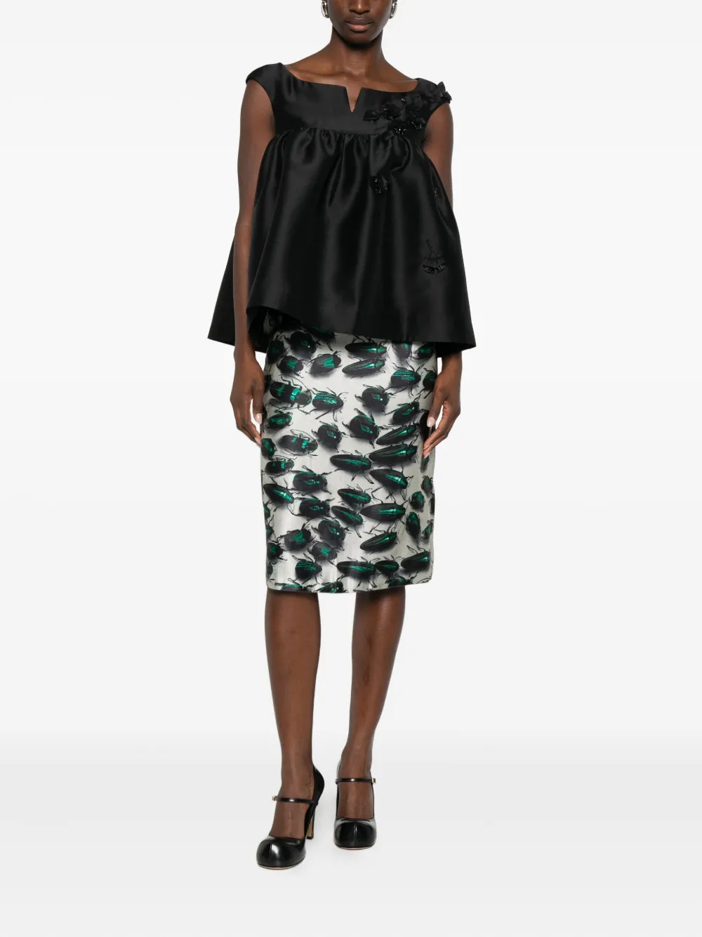 Lanvin Pre-Owned beetle-print high-waisted skirt - Beige