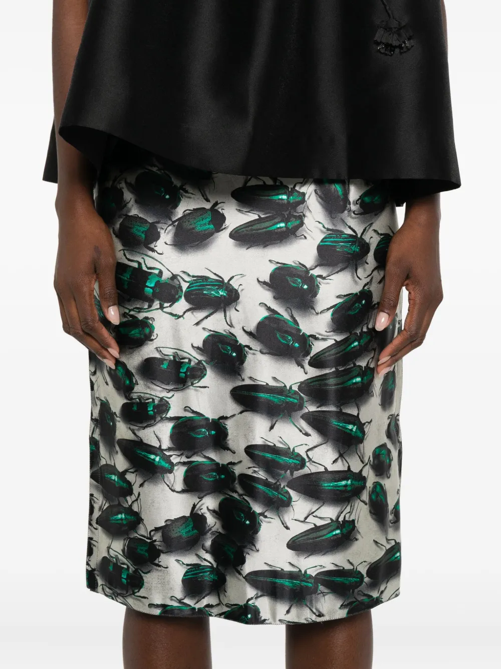 Pre-owned Lanvin Beetle-print High-waisted Skirt In Neutral