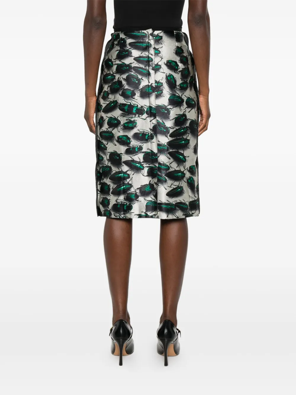 Pre-owned Lanvin Beetle-print High-waisted Skirt In Neutral