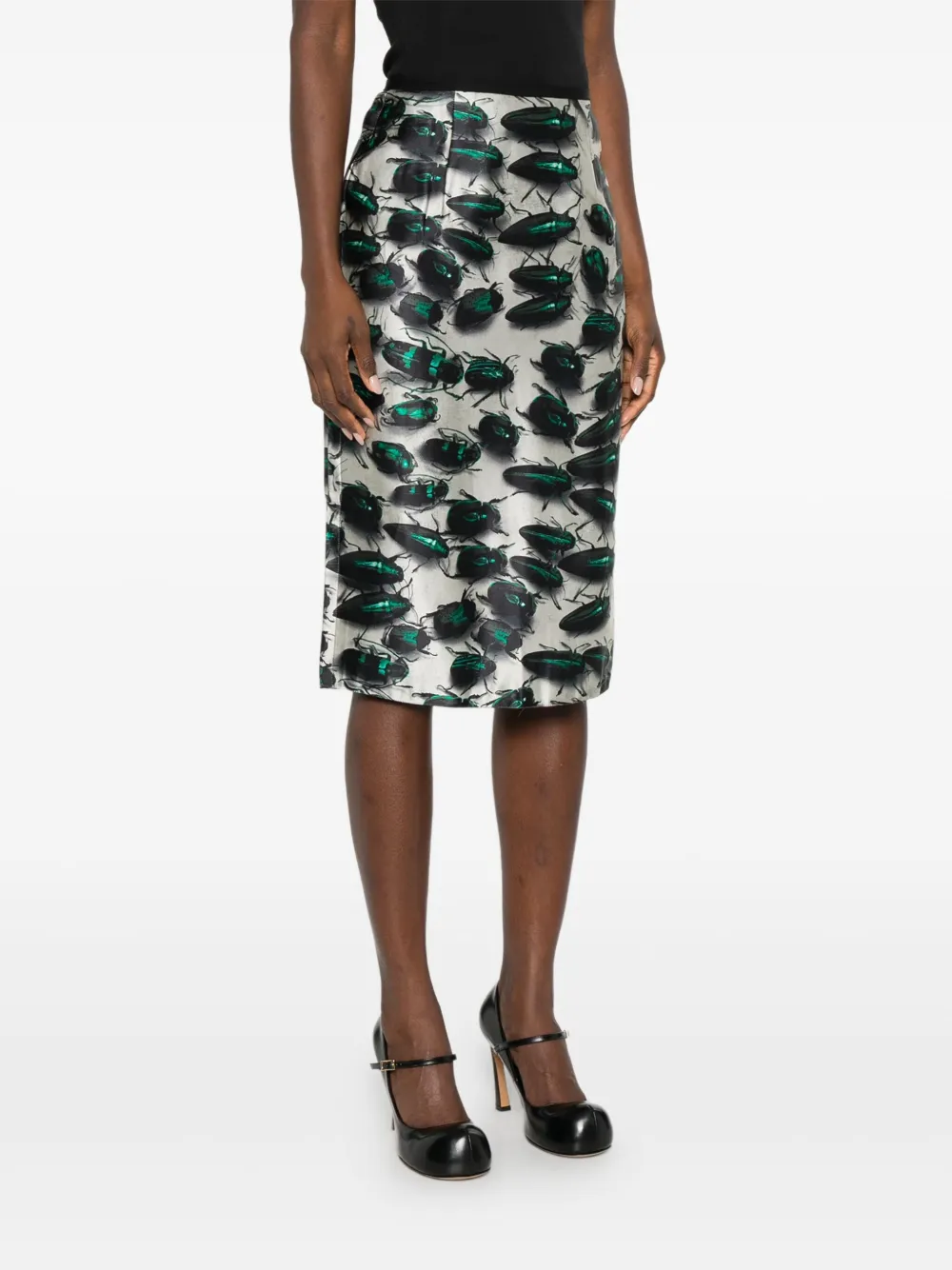 Pre-owned Lanvin Beetle-print High-waisted Skirt In Neutral