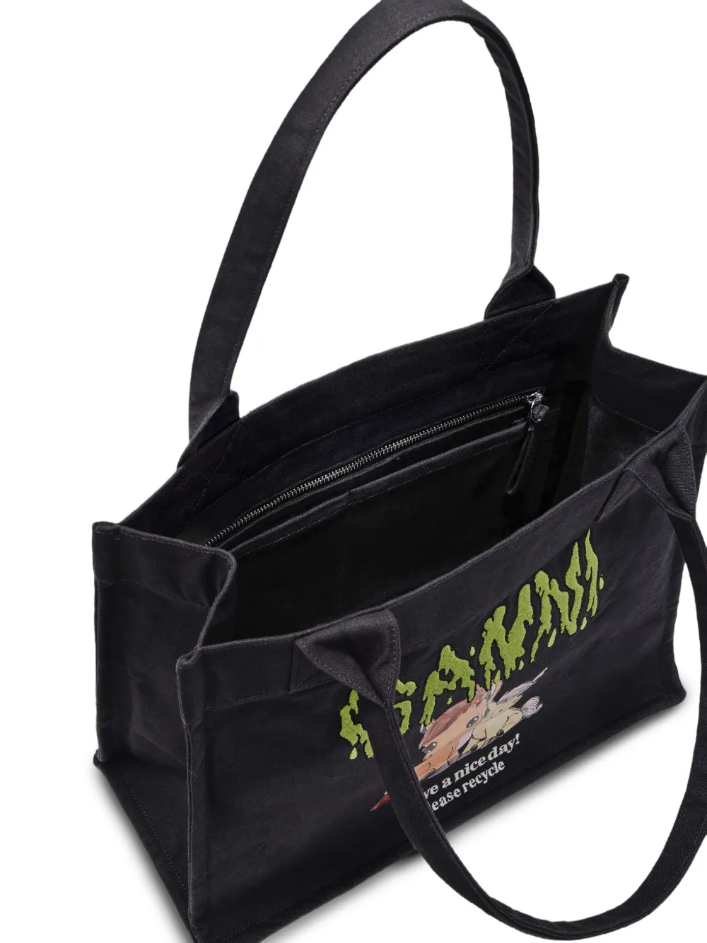 GANNI Grote Pony shopper met print Zwart