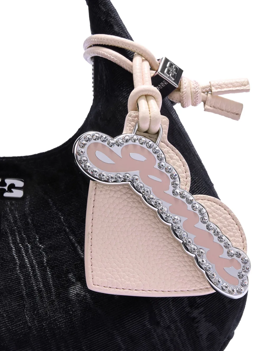Ganni Heart Embellished Keyring In Pink