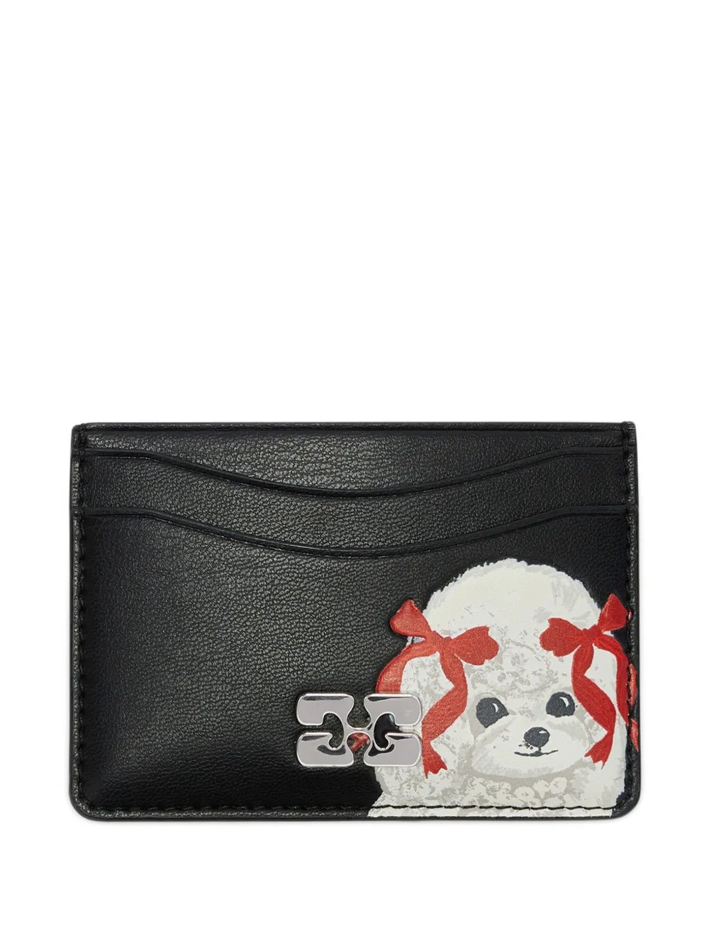 Ganni Dog Appliqué Card Holder In Black