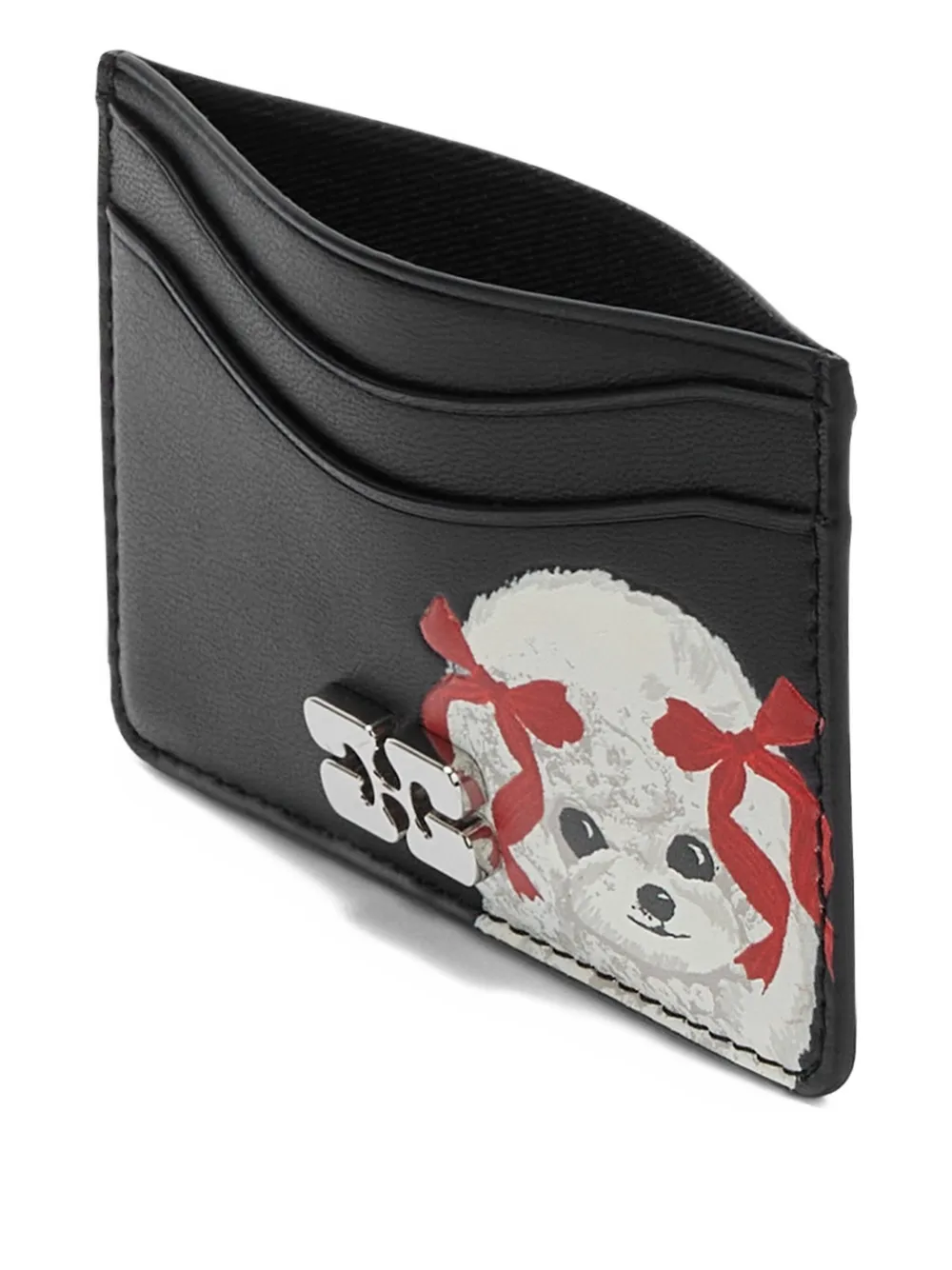 Ganni Dog Appliqué Card Holder In Black