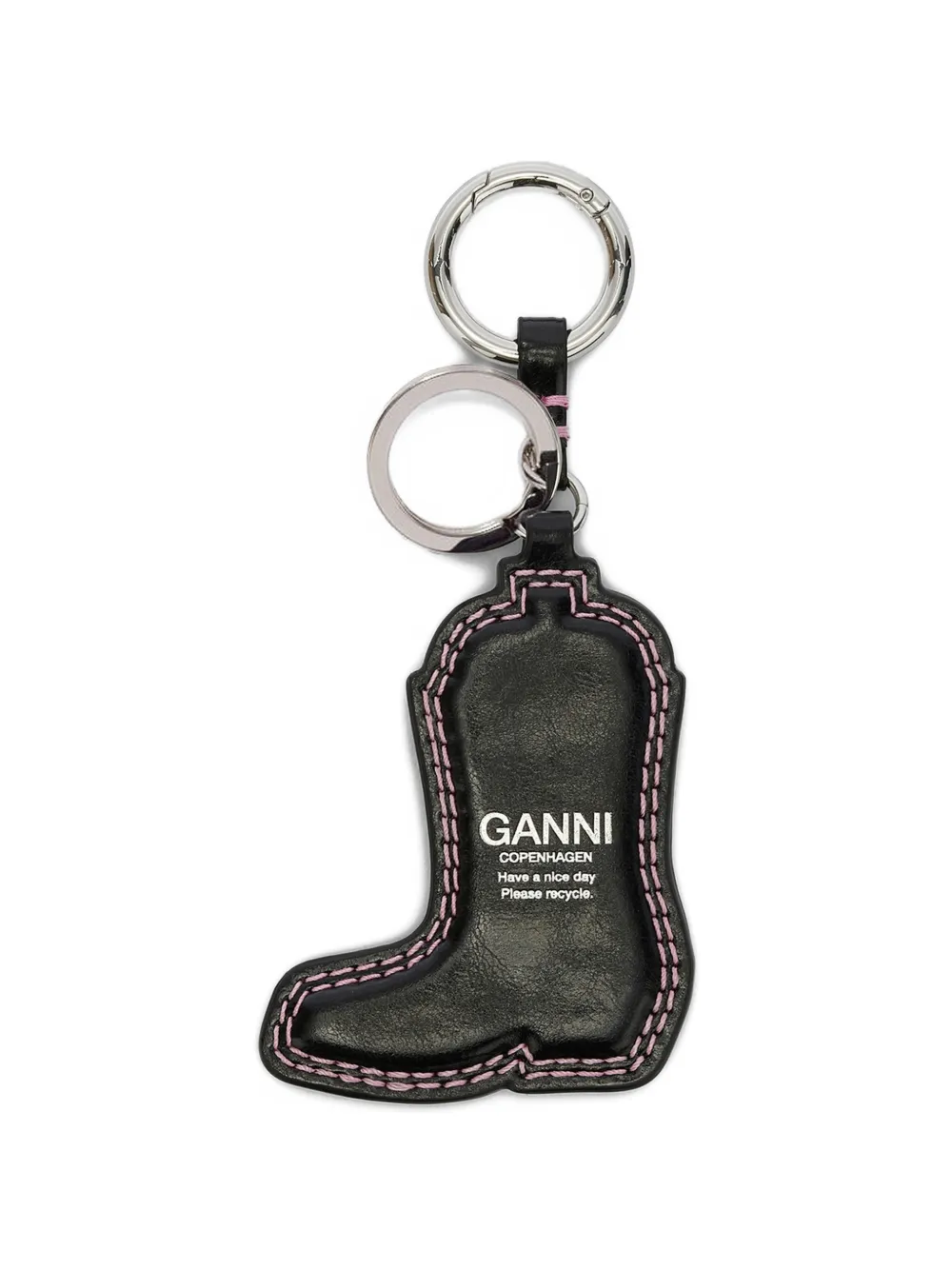  Ganni Boot-shape Stitched Keyring - Black 