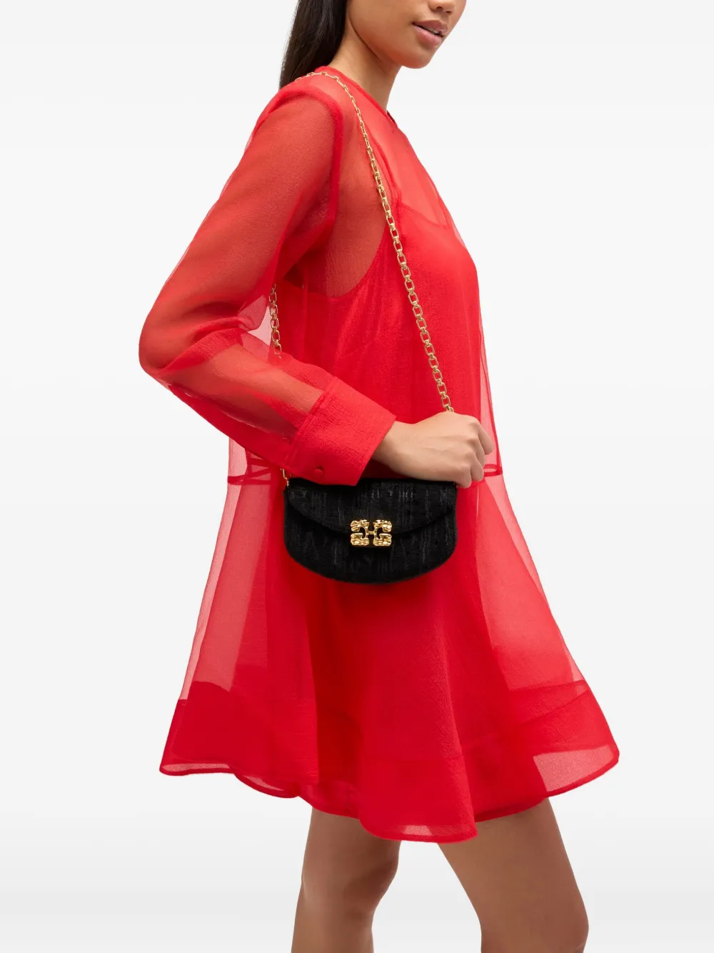 GANNI Schoudertas met textuur - Zwart