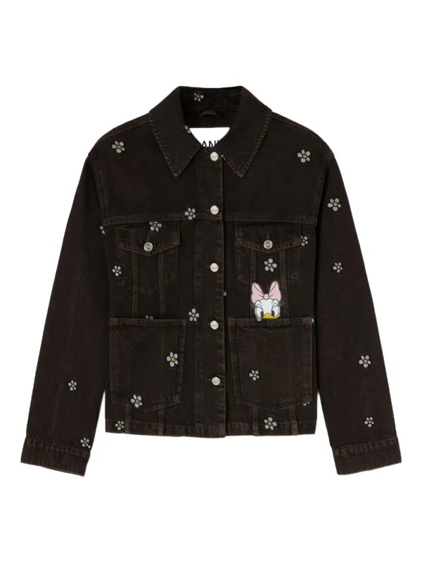 Ganni X Disney Daisy Duck Denim Oversized Jacket in Black
