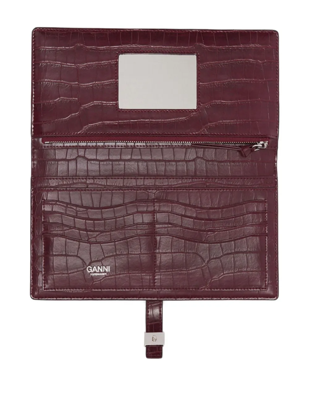  Ganni Crocodile-effect Flap Wallet - Red 