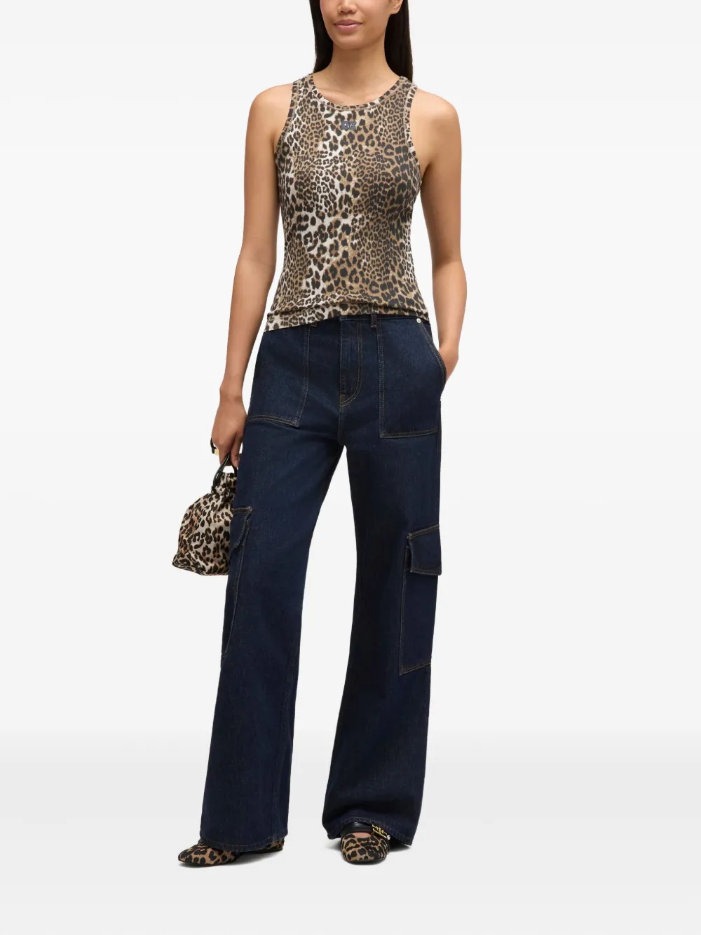 Ganni Tanktop Mit Leoparden-print In Brown