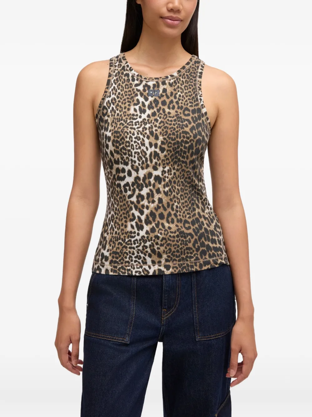 Ganni Tanktop Mit Leoparden-print In Brown