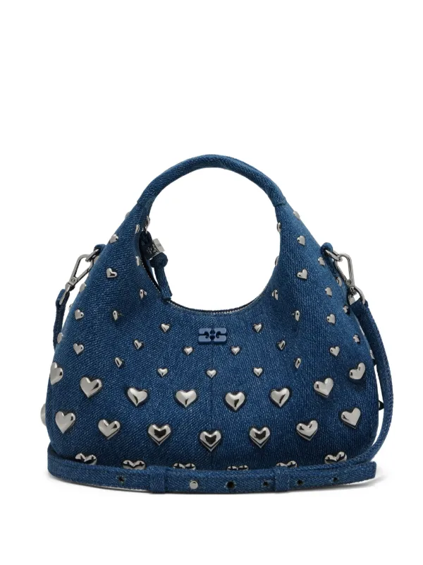 Ganni Heart-stud Mini Tote Bag in Blue