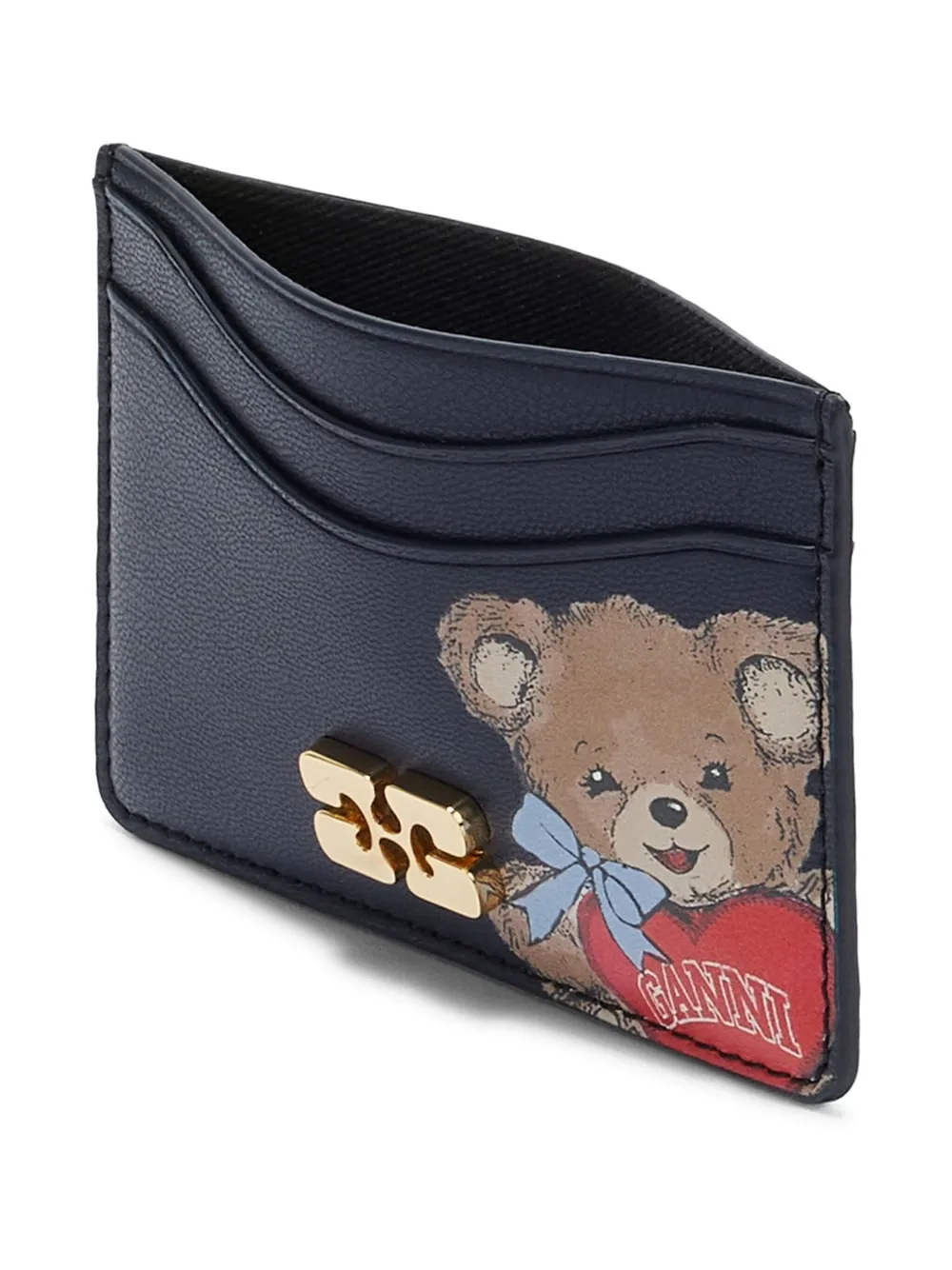 Ganni Teddy Appliqué-logo Cardholder In Blue