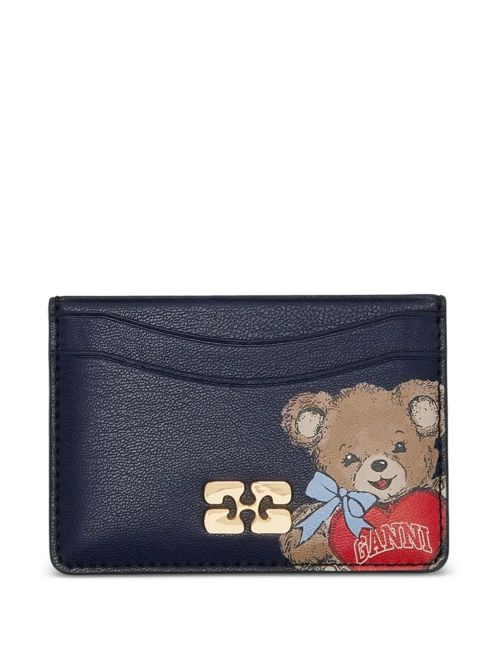 Ganni Teddy Appliqué-logo Cardholder In Blue